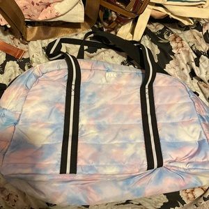 Pink duffel bag